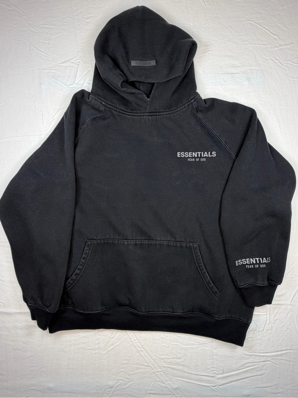 Essentials Black Pullover Hoodie with Chest & Sleeve Logos